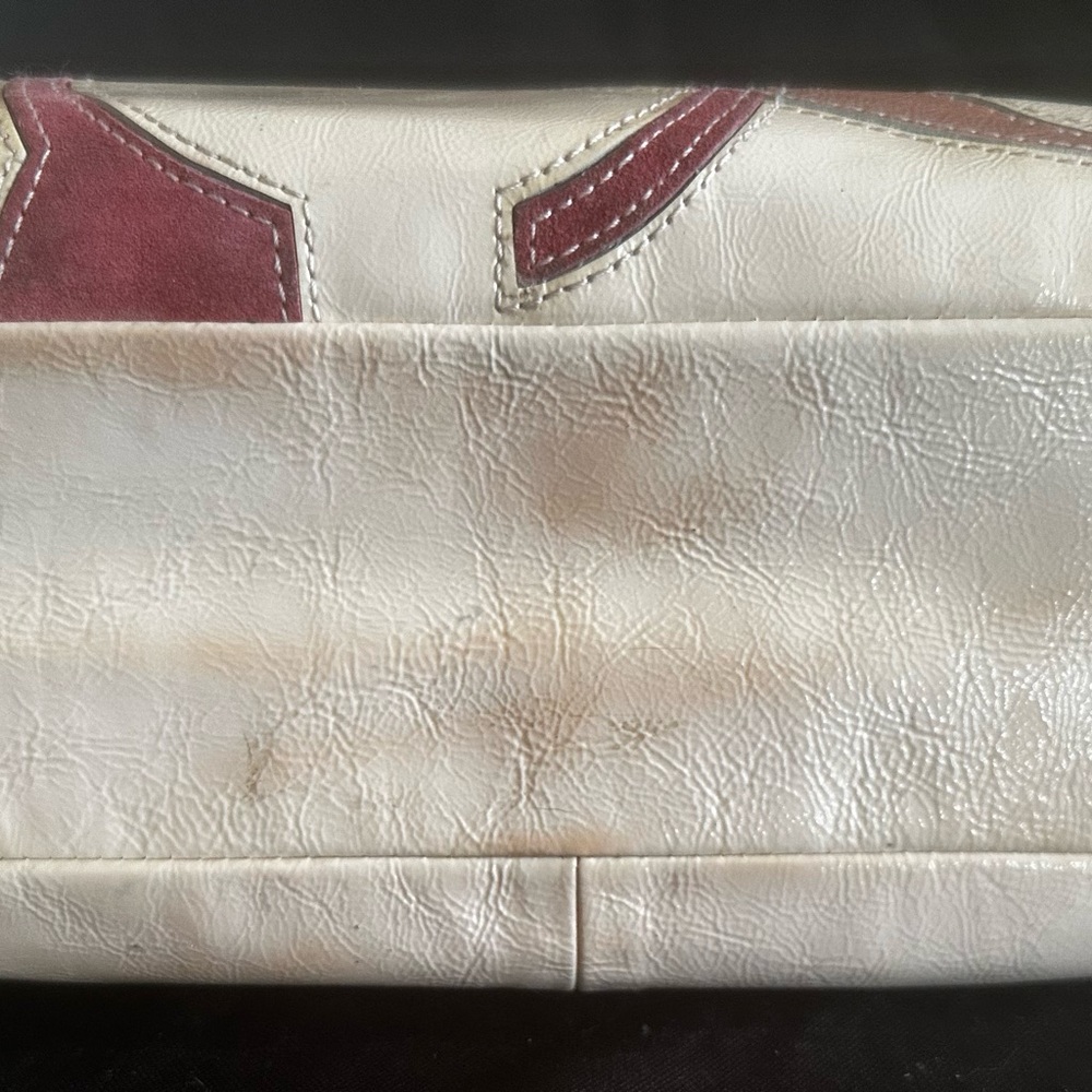 Coach Cream Leather Tote with Orange and Red Circular Patchwork - Picture 5 of 8